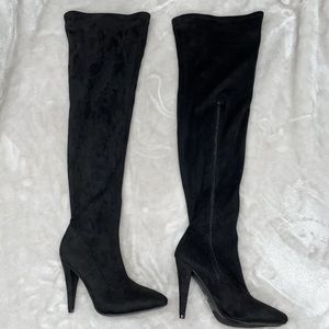 Miss Lola Over The Knee Black High Heeled Boots